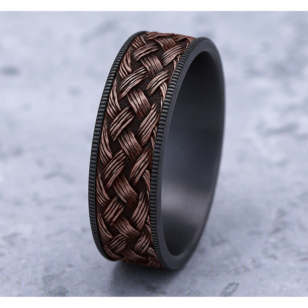 The Trellis Men's Wedding Band in Grey Tantalum and 14K Rose Gold - 7.5mm Width by Ammara Stone