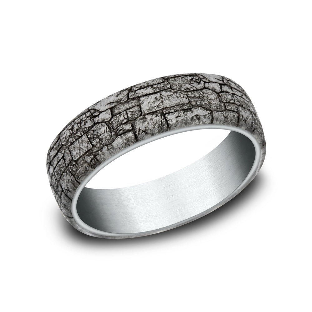 The Troy Men's Wedding Band in 14K White Gold and Grey Tantalum - 6.5mm Width by Ammara Stone