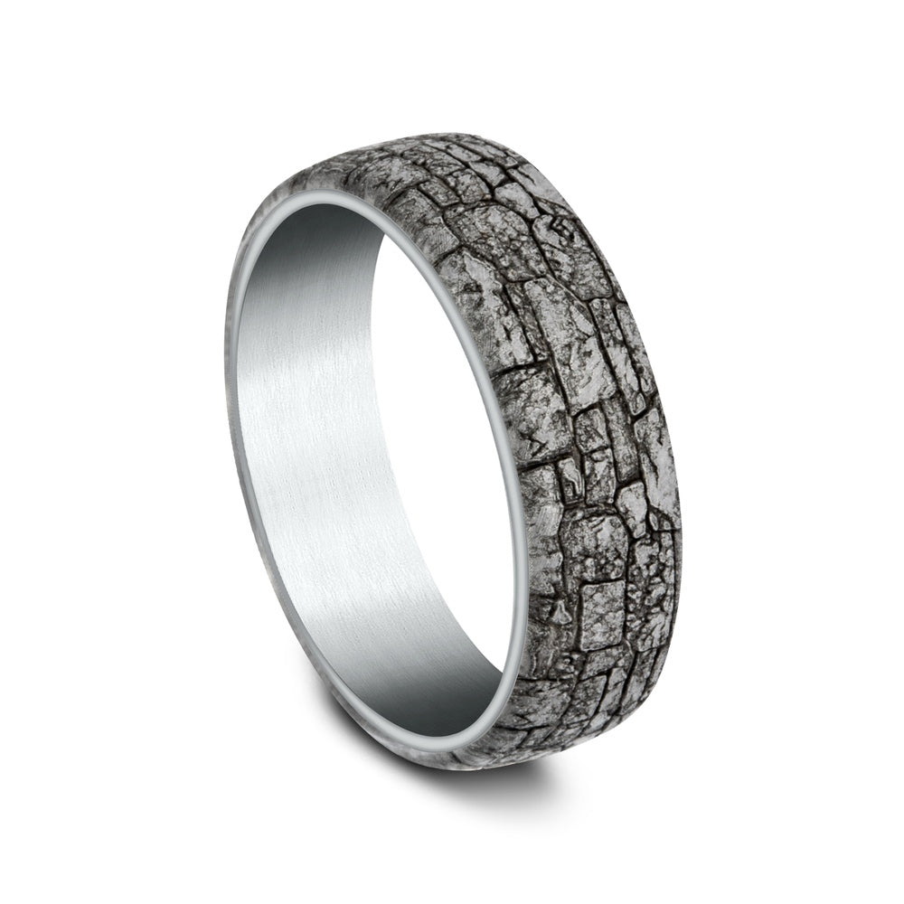 The Troy Men's Wedding Band in 14K White Gold and Grey Tantalum - 6.5mm Width by Ammara Stone