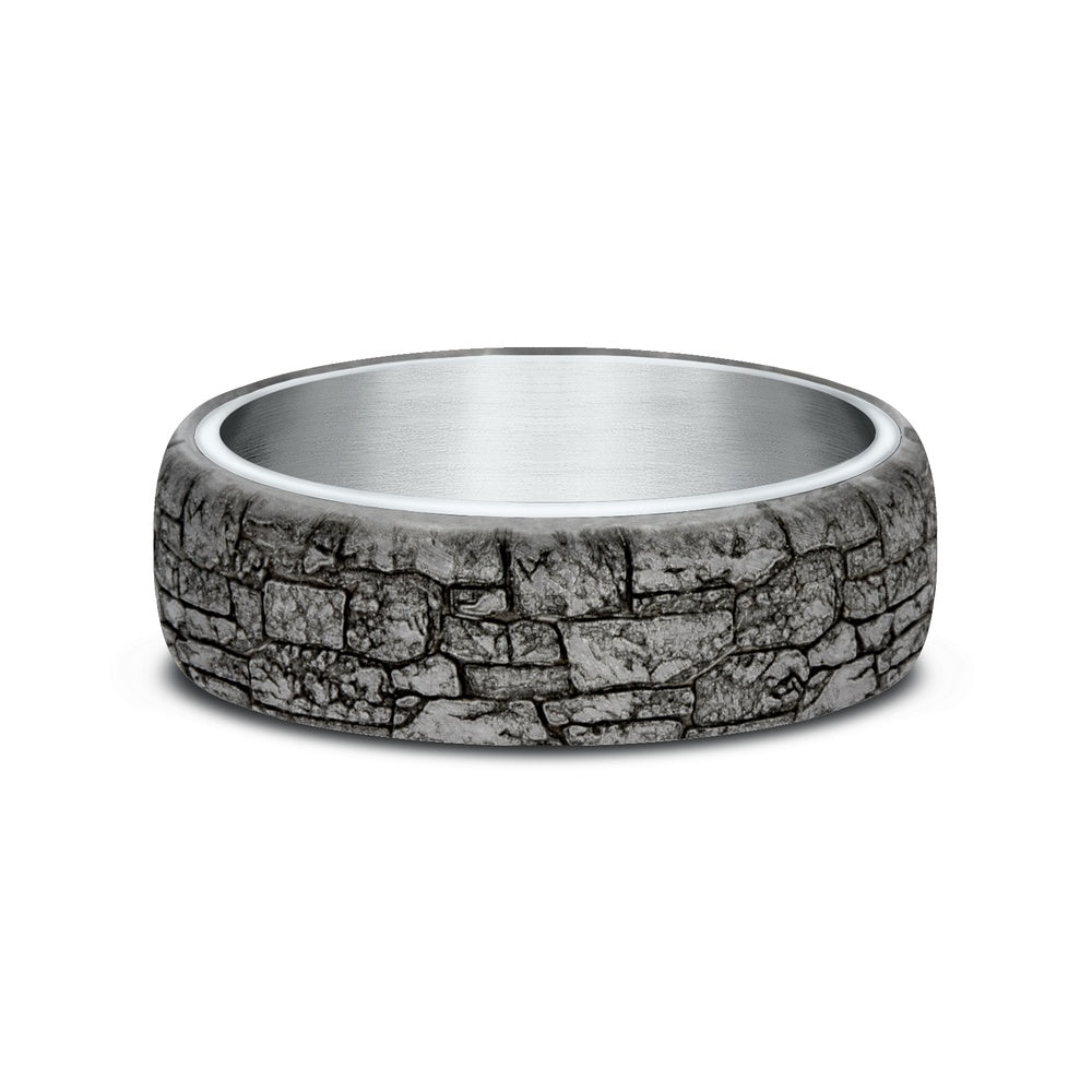 The Troy Men's Wedding Band in 14K White Gold and Grey Tantalum - 6.5mm Width by Ammara Stone