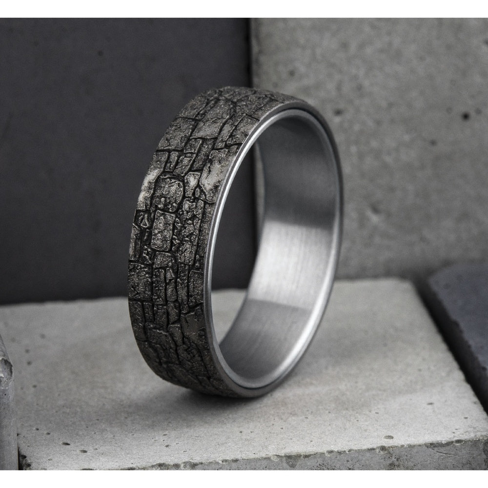The Troy Men's Wedding Band in 14K White Gold and Grey Tantalum - 6.5mm Width by Ammara Stone