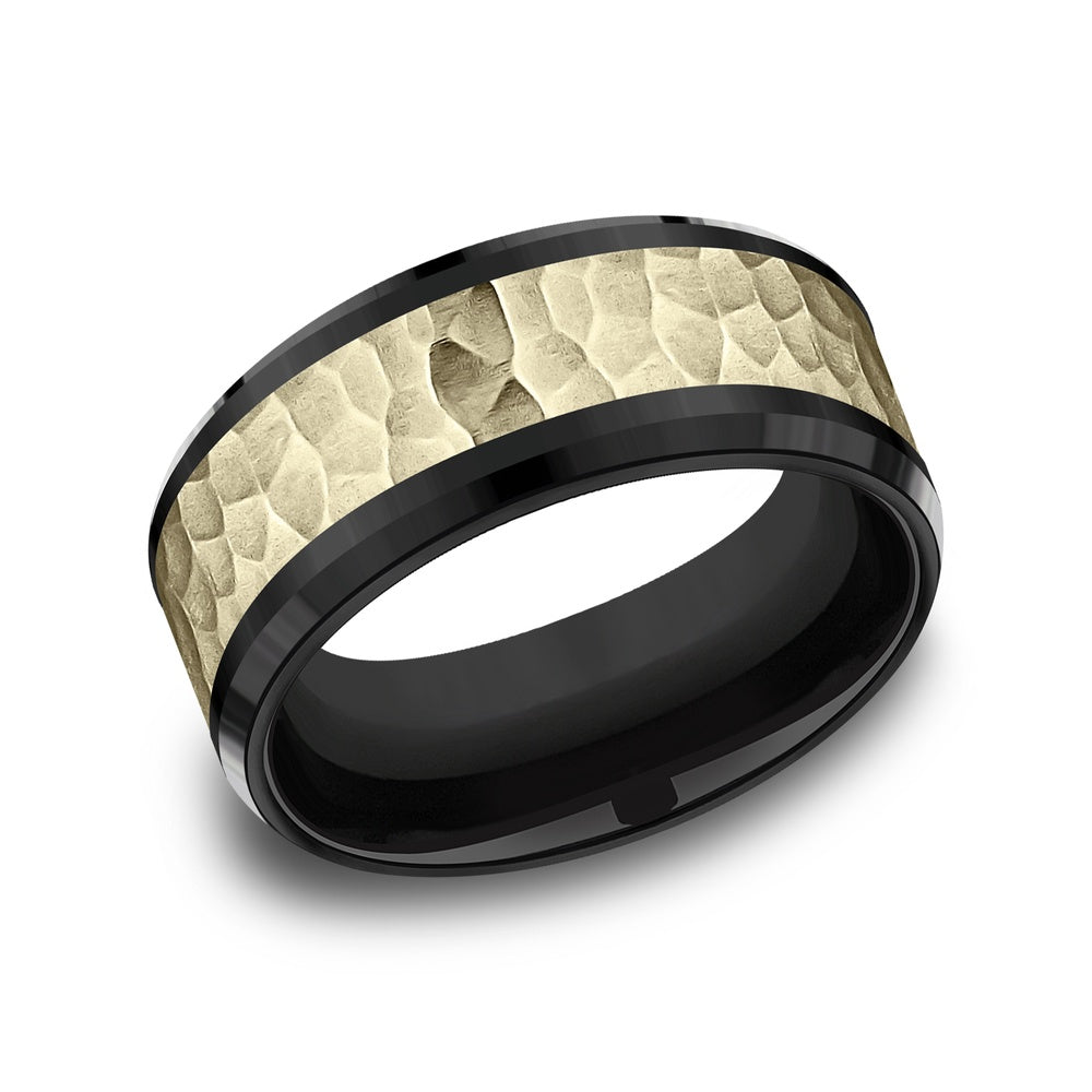 The Turner Men's Wedding Band in Black Titanium and 14K Yellow Gold - 9mm Width by Ammara Stone