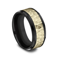 The Turner Men's Wedding Band in Black Titanium and 14K Yellow Gold - 9mm Width by Ammara Stone