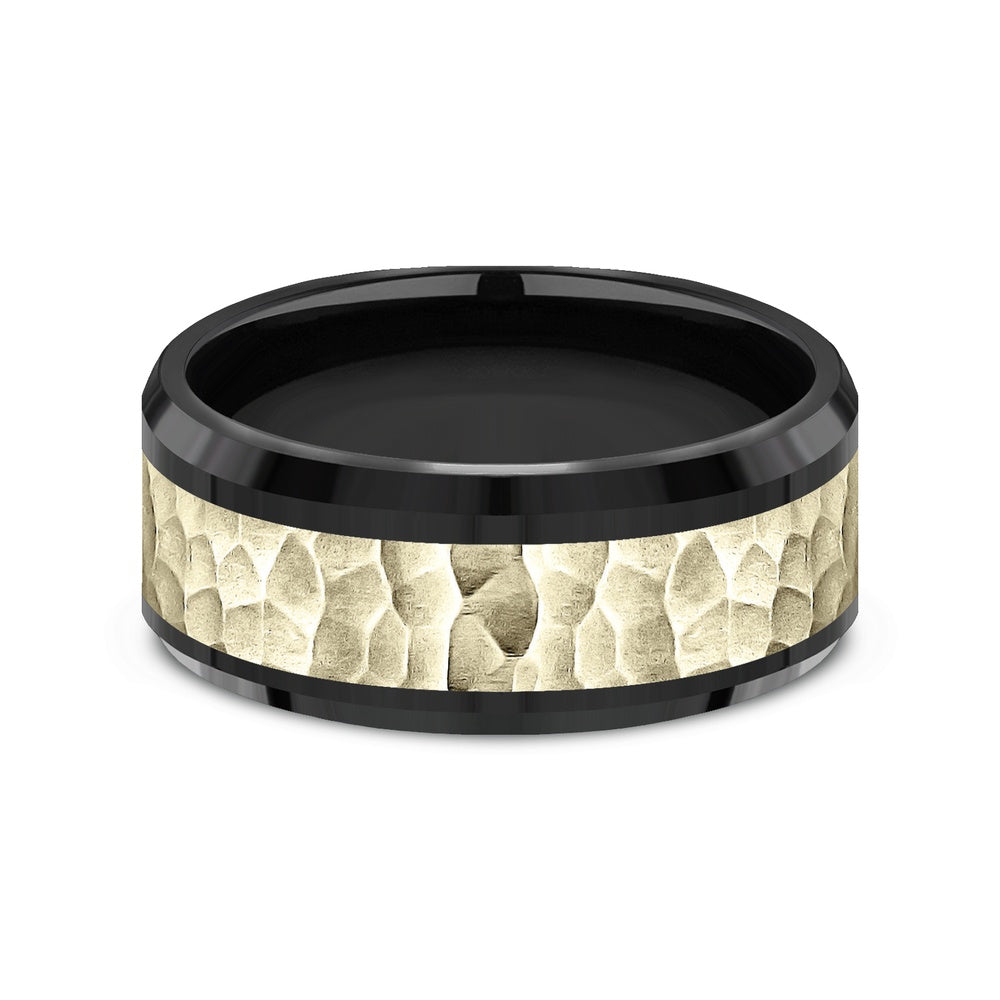 The Turner Men's Wedding Band in Black Titanium and 14K Yellow Gold - 9mm Width by Ammara Stone
