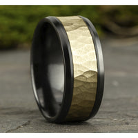 The Turner Men's Wedding Band in Black Titanium and 14K Yellow Gold - 9mm Width by Ammara Stone