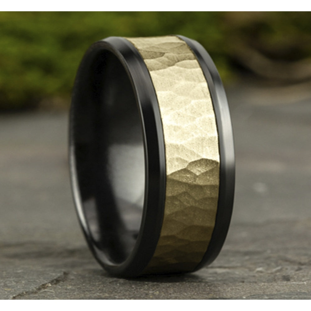 The Turner Men's Wedding Band in Black Titanium and 14K Yellow Gold - 9mm Width by Ammara Stone