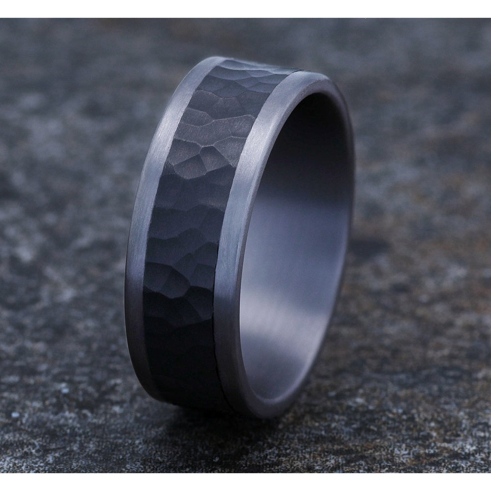 The Turner Men's Wedding Band in Grey Tantalum and Black Titanium - 8mm Width by Tantalum