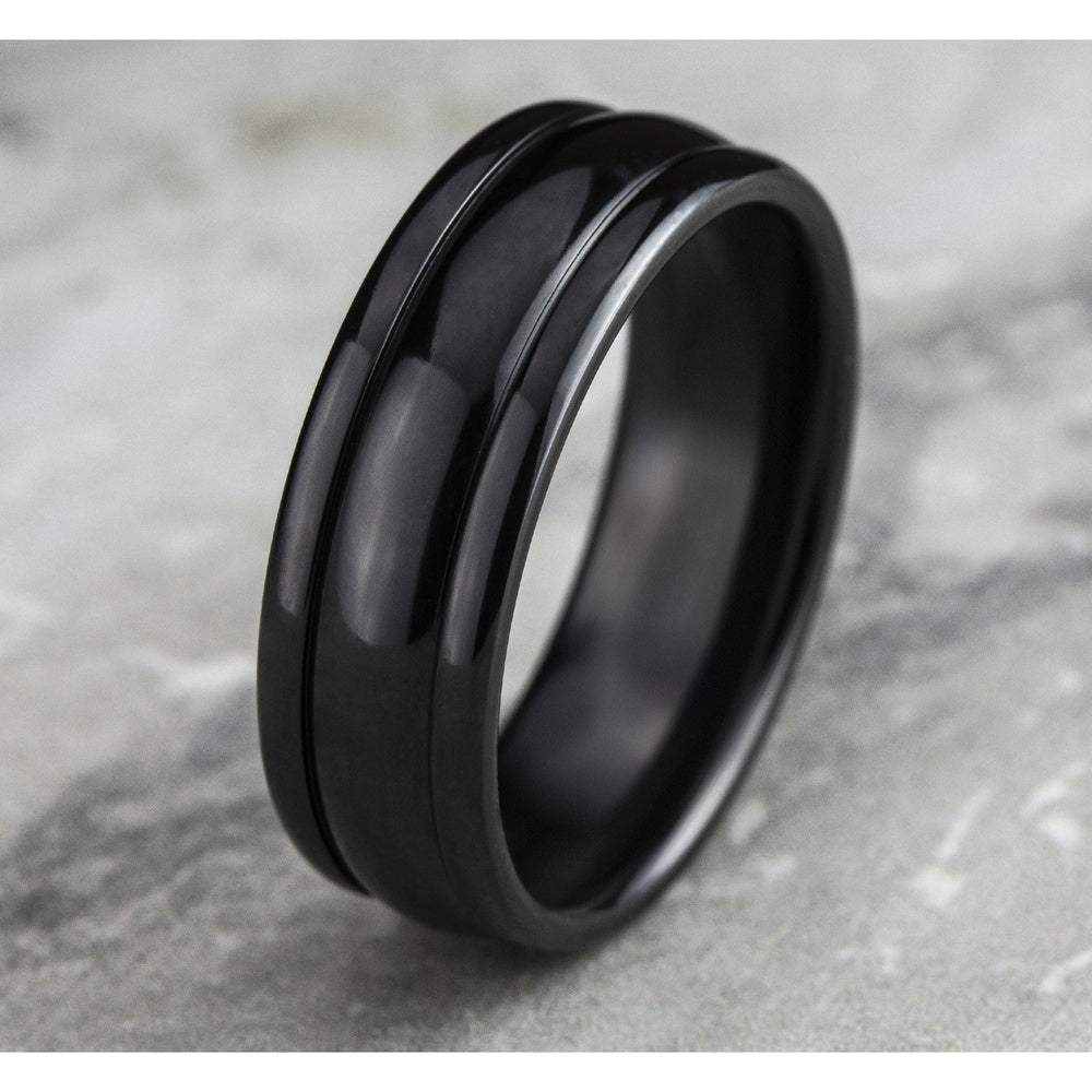 The Uniform Men's Wedding Band in Black Titanium - 7.5mm Width by Forge