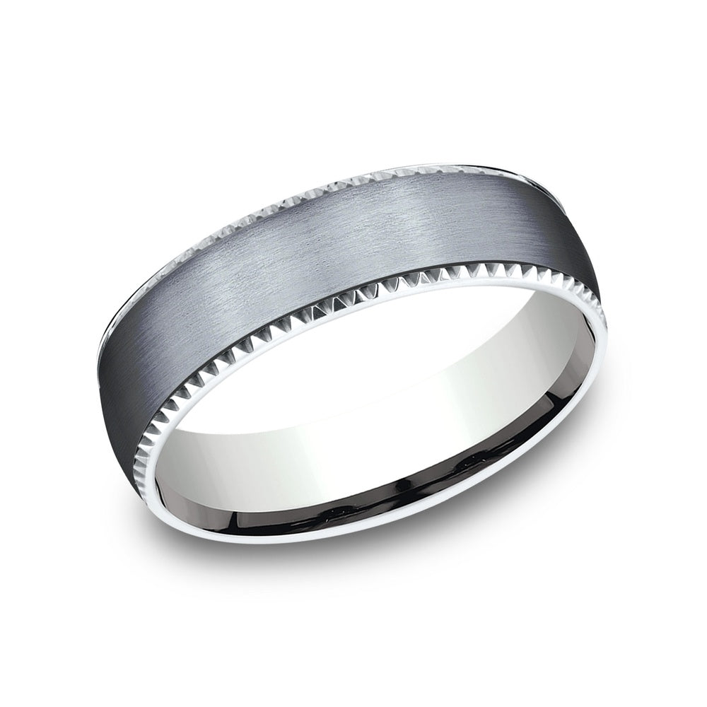 The Valor Men's Wedding Band in 14K White Gold and Grey Tantalum - 6.5mm Width by Ammara Stone