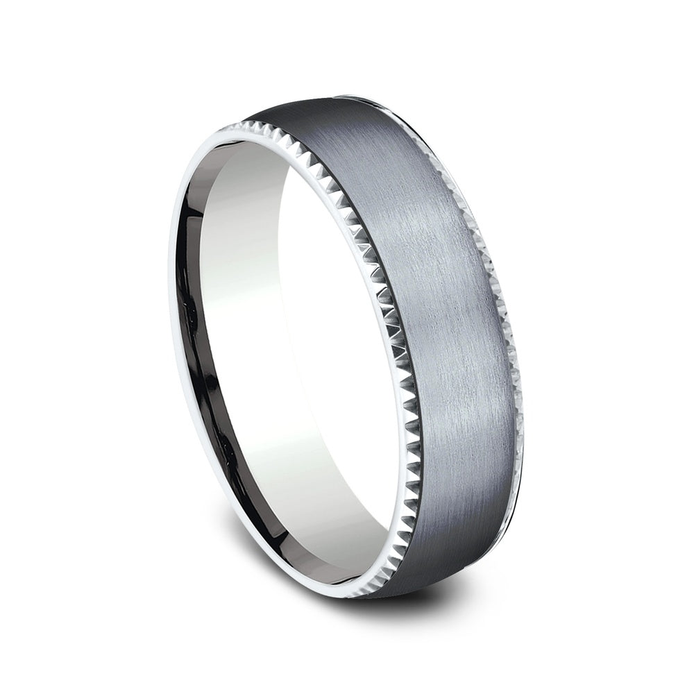 The Valor Men's Wedding Band in 14K White Gold and Grey Tantalum - 6.5mm Width by Ammara Stone