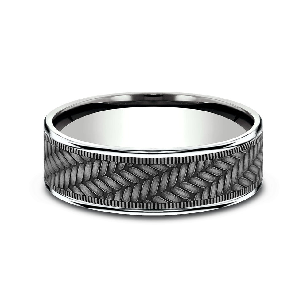 The Vanguard Men's Wedding Band in 14K White Gold and Grey Tantalum - 7.5mm Width by Ammara Stone