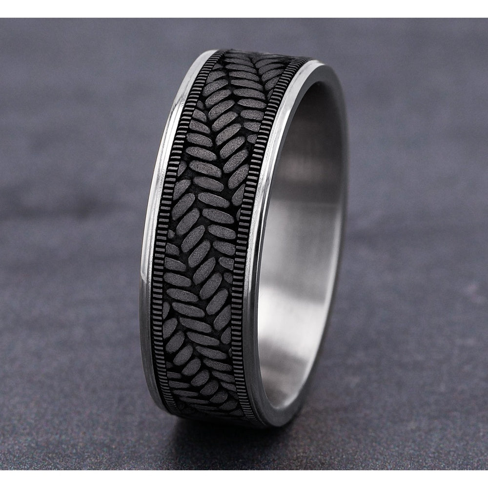 The Vanguard Men's Wedding Band in 14K White Gold and Grey Tantalum - 7.5mm Width by Ammara Stone