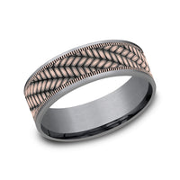 The Vanguard Men's Wedding Band in Grey Tantalum and 14K Rose Gold - 7.5mm Width by Ammara Stone
