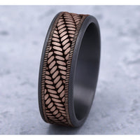 The Vanguard Men's Wedding Band in Grey Tantalum and 14K Rose Gold - 7.5mm Width by Ammara Stone