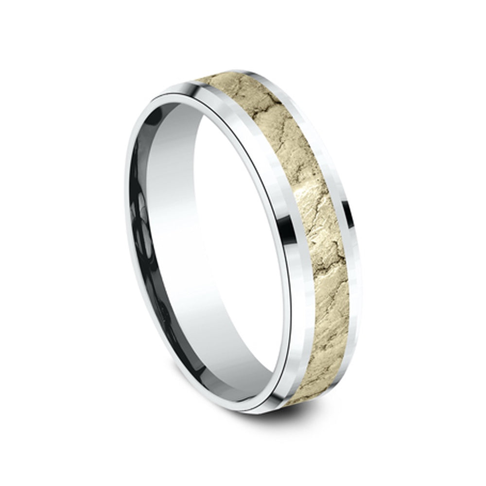 The Vesuvius Men's Wedding Band in 14K White and Yellow Gold - 6mm Width by Benchmark