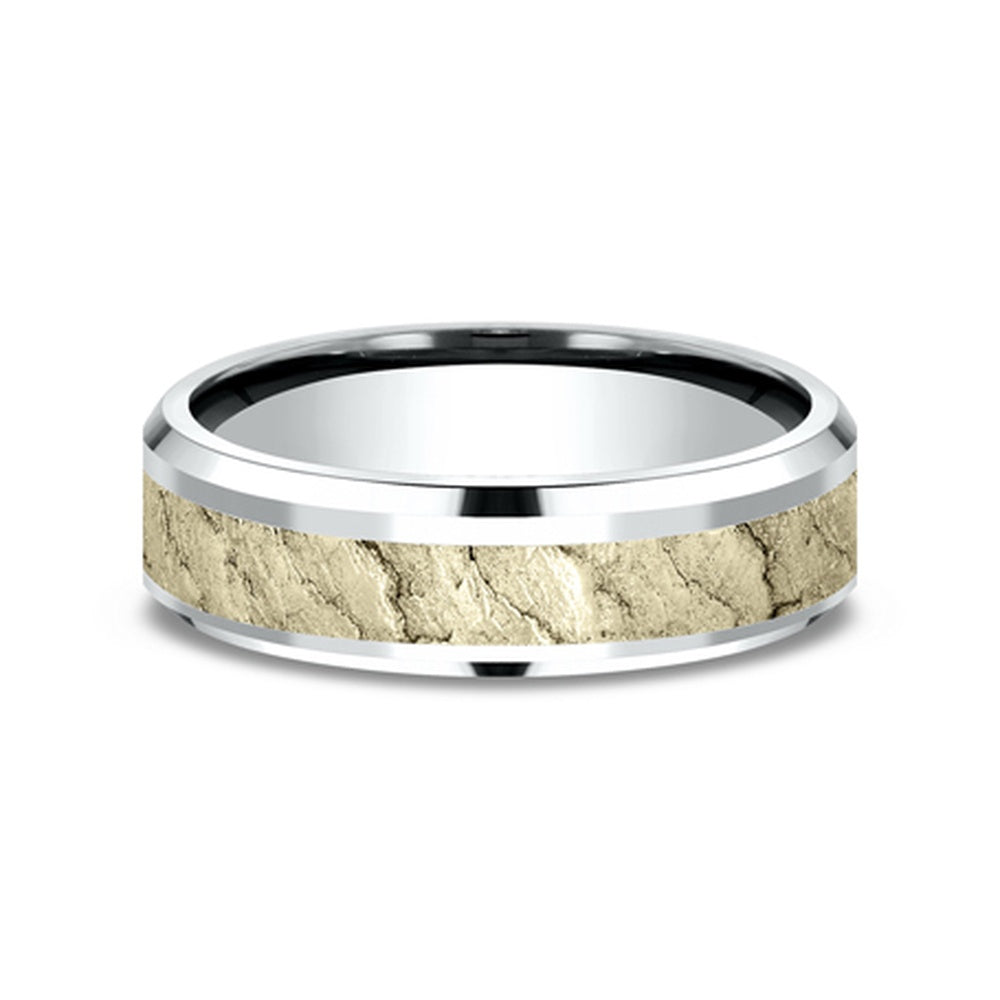 The Vesuvius Men's Wedding Band in 14K White and Yellow Gold - 6mm Width by Benchmark