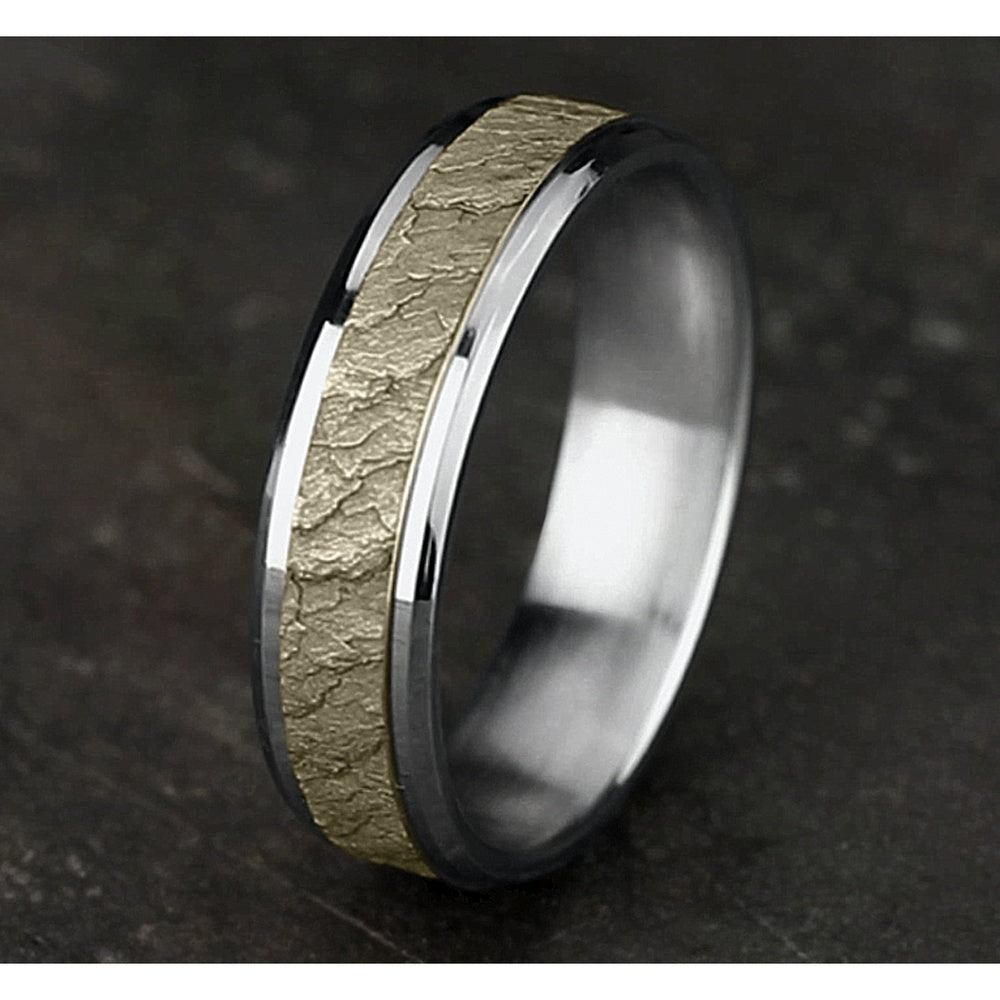 The Vesuvius Men's Wedding Band in 14K White and Yellow Gold - 6mm Width by Benchmark