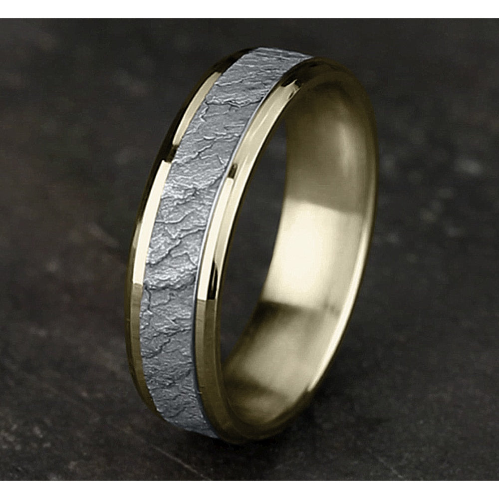 The Vesuvius Men's Wedding Band in 14K Yellow and White Gold - 6mm Width by Benchmark