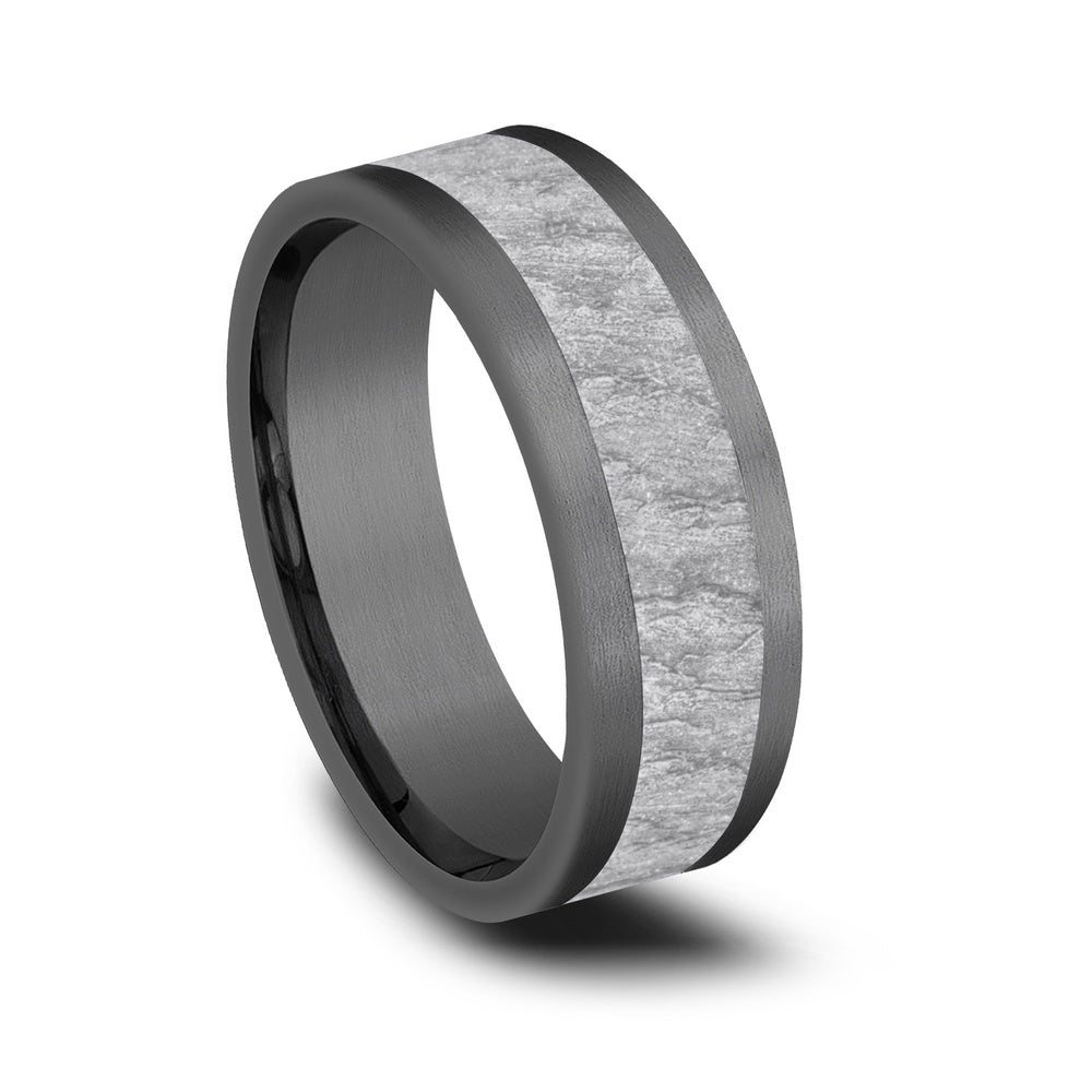 The Vesuvius Men's Wedding Band in Grey Tantalum and 14K White Gold - 8mm Width by Ammara Stone
