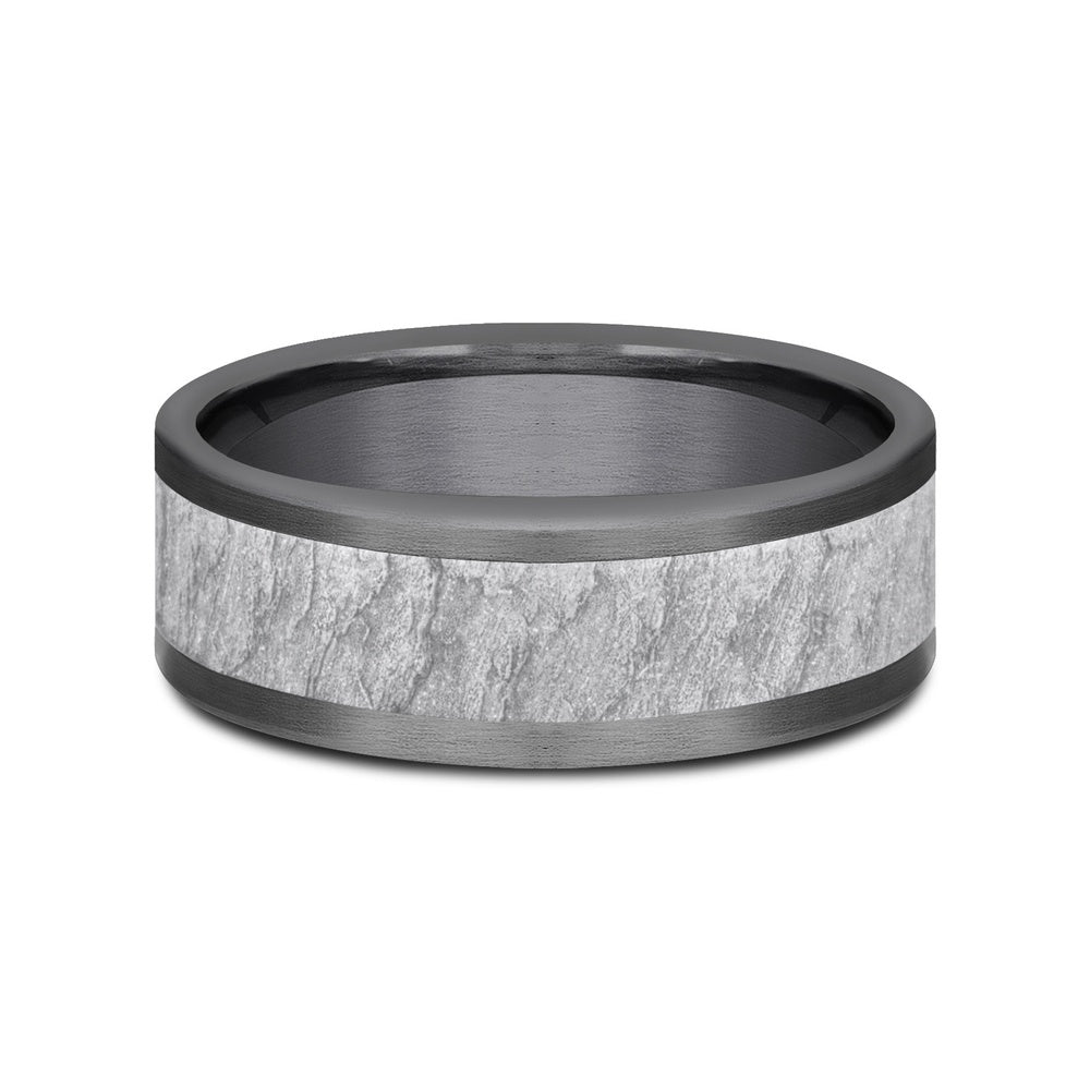 The Vesuvius Men's Wedding Band in Grey Tantalum and 14K White Gold - 8mm Width by Ammara Stone