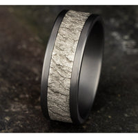 The Vesuvius Men's Wedding Band in Grey Tantalum and 14K White Gold - 8mm Width by Ammara Stone