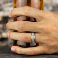 The Vesuvius Men's Wedding Band in Grey Tantalum and 14K White Gold - 8mm Width by Ammara Stone
