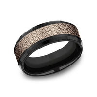 The Vienna Men's Wedding Band in Black Titanium and 14K Rose Gold - 8mm Width by Ammara Stone