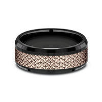 The Vienna Men's Wedding Band in Black Titanium and 14K Rose Gold - 8mm Width by Ammara Stone