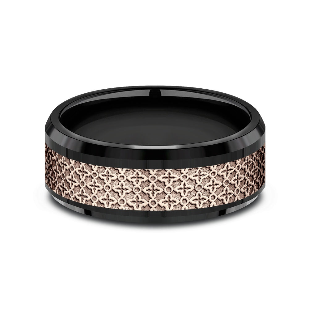 The Vienna Men's Wedding Band in Black Titanium and 14K Rose Gold - 8mm Width by Ammara Stone