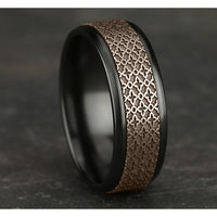 The Vienna Men's Wedding Band in Black Titanium and 14K Rose Gold - 8mm Width by Ammara Stone