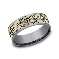 The Viking Men's Wedding Band in Grey Tantalum and 14K Yellow Gold - 7.5mm Width by Ammara Stone