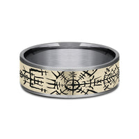The Viking Men's Wedding Band in Grey Tantalum and 14K Yellow Gold - 7.5mm Width by Ammara Stone