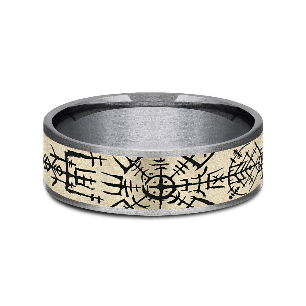 The Viking Men's Wedding Band in Grey Tantalum and 14K Yellow Gold - 7.5mm Width by Ammara Stone