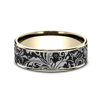 The Vine Men's Wedding Band in 14K Yellow Gold and Grey/Black Titanium - 7.5mm Width by Ammara Stone