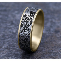 The Vine Men's Wedding Band in 14K Yellow Gold and Grey/Black Titanium - 7.5mm Width by Ammara Stone