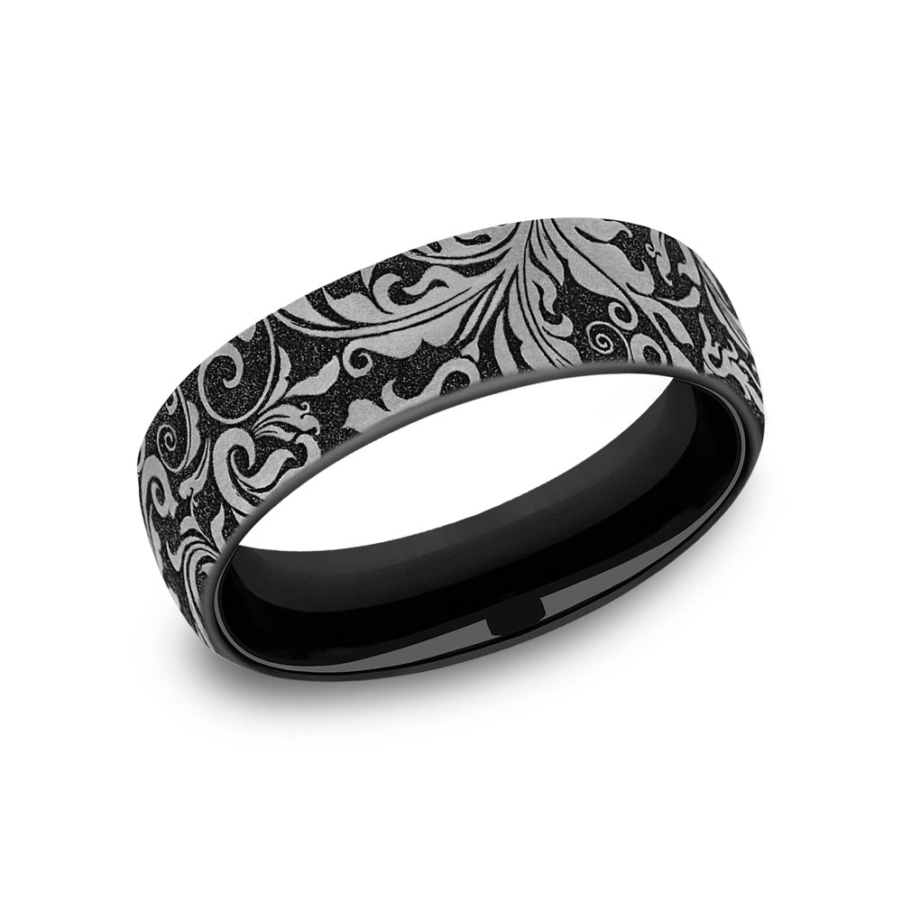 The Vine Men's Wedding Band in Grey and Black Titanium - 6.5mm Width by Forge