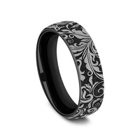 The Vine Men's Wedding Band in Grey and Black Titanium - 6.5mm Width by Forge