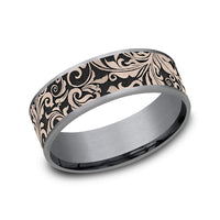 The Vine Men's Wedding Band in Grey Tantalum and 14K Rose Gold - 7.5mm Width by Ammara Stone