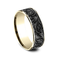 The Vineyard Men's Wedding Band in 14K Yellow Gold and Grey Tantalum - 7.5mm Width by Ammara Stone