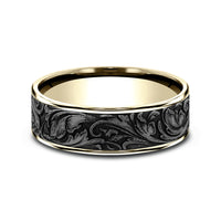 The Vineyard Men's Wedding Band in 14K Yellow Gold and Grey Tantalum - 7.5mm Width by Ammara Stone