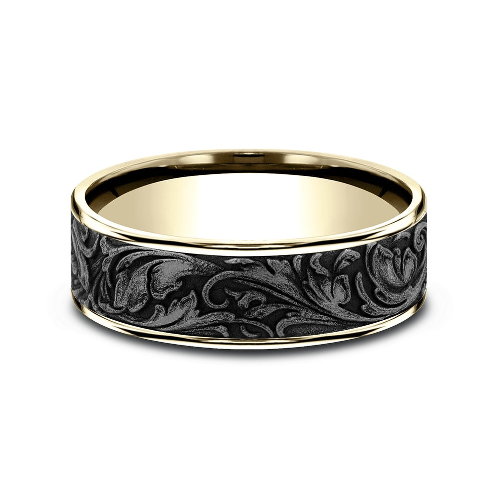 The Vineyard Men's Wedding Band in 14K Yellow Gold and Grey Tantalum - 7.5mm Width by Ammara Stone