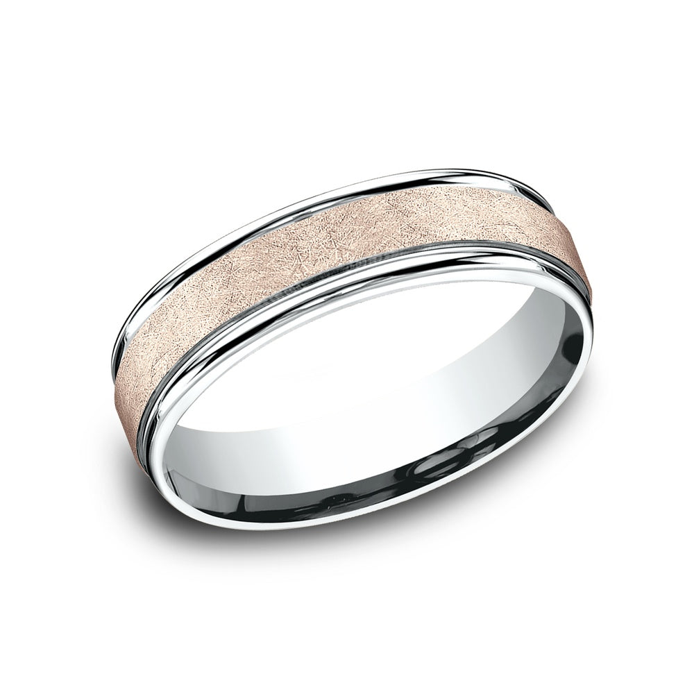 The Voltaire Men's Wedding Band in 14K White and Rose Gold - 6mm Width by Benchmark