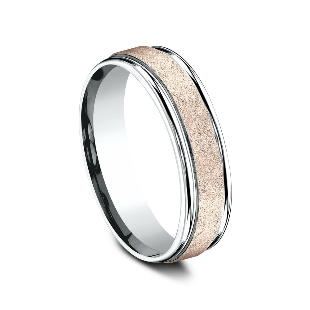 The Voltaire Men's Wedding Band in 14K White and Rose Gold - 6mm Width by Benchmark