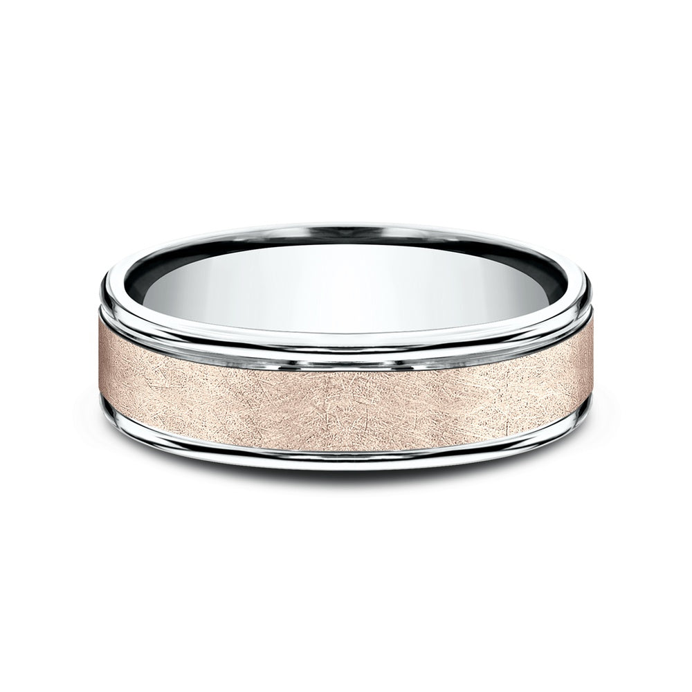 The Voltaire Men's Wedding Band in 14K White and Rose Gold - 6mm Width by Benchmark