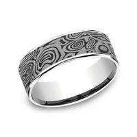 The Vortex Men's Wedding Band in 14K White Gold and Grey Tantalum - 7.5mm Width by Ammara Stone