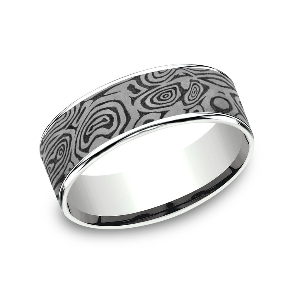 The Vortex Men's Wedding Band in 14K White Gold and Grey Tantalum - 7.5mm Width by Ammara Stone