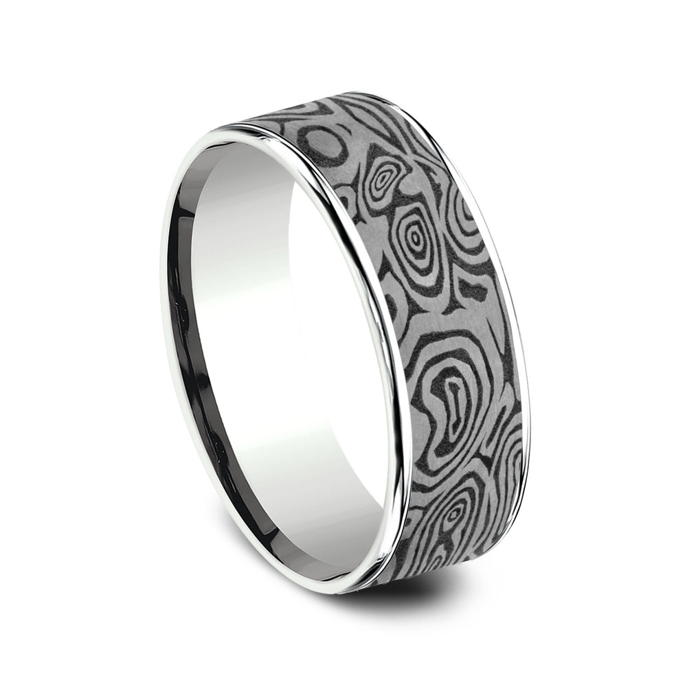 The Vortex Men's Wedding Band in 14K White Gold and Grey Tantalum - 7.5mm Width by Ammara Stone