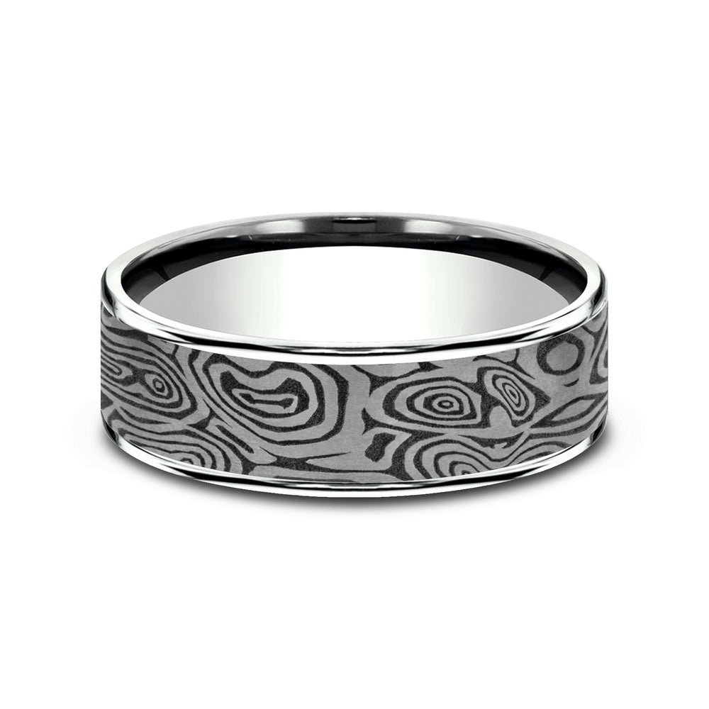 The Vortex Men's Wedding Band in 14K White Gold and Grey Tantalum - 7.5mm Width by Ammara Stone