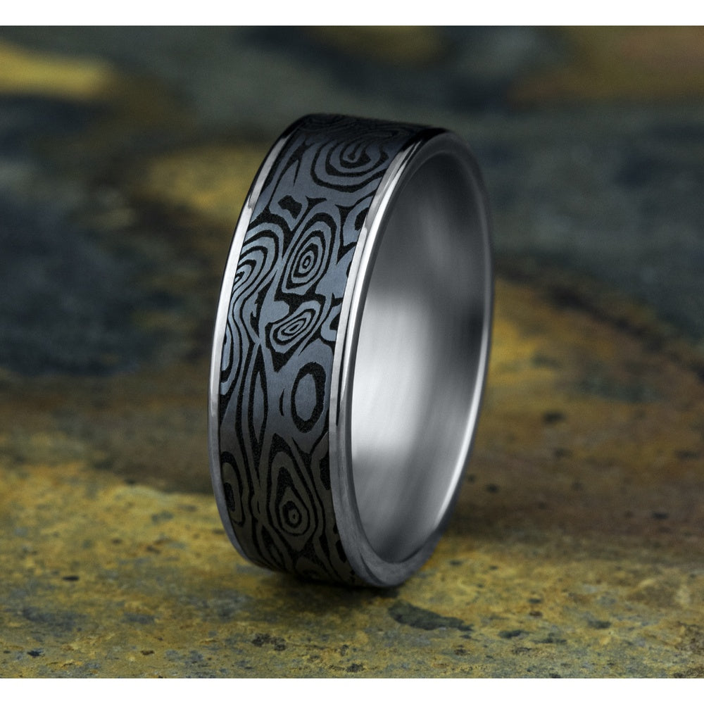 The Vortex Men's Wedding Band in 14K White Gold and Grey Tantalum - 7.5mm Width by Ammara Stone