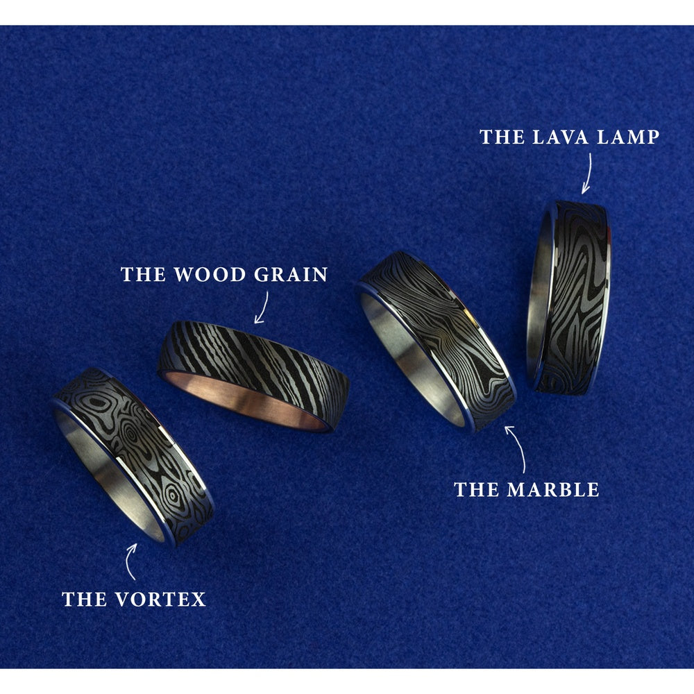 The Vortex Men's Wedding Band in 14K White Gold and Grey Tantalum - 7.5mm Width by Ammara Stone